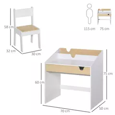 HOMCOM Kids Desk and Chair Set 2 Pieces Children Study Table with Storage Pull-Out Drawer Bookshelf for 3-6 Years Writing, Reading, Drawing - 3