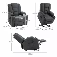 HOMCOM Electric Riser Recliner Armchair， Oversized Chair with Cup Holder & Side Pockets for Elderly in Living Room, Charcoal Grey - 3