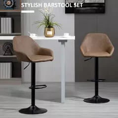 HOMCOM Bar Stools Set of 2, Height Adjustable Swivel Barstools, PU Leather Kitchen Stools with Backs, Armrests and Footrest for Home, Counter and Dining Room, Dark Brown - 4
