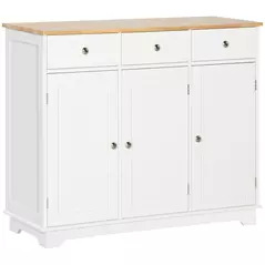 HOMCOM Sideboard with Rubber Wood Top, Modern Storage Cabinet, Kitchen Cupboard with 3 Doors, 3 Drawers and 3 Adjustable Shelves for Dining Room, Living Room, White - 1