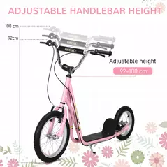 HOMCOM Kids Scooter, Teen Kick Scooter with Rubber Wheels, 16" Front Wheel, Height Adjustable Handlebar, Dual Brakes, Kick Stand, for 5+ Years, Pink - 5