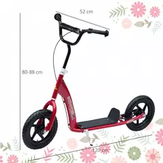 HOMCOM Kids Scooter Kick Scooter, with 12" EVA Tyres, Rear Brake, Big Wheels Scooter for 5-12 Years , Red - 3