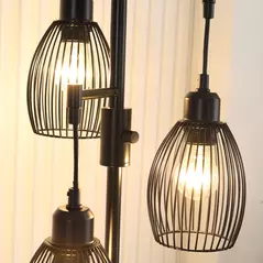 HOMCOM 3-Light Floor Lamp, 170cm Industrial Dimmable Standing Lamp with Steel Wire Cage Lampshades for Living Room, Bedroom, Dining Room, Study, Bulb Not Included, Black - 8
