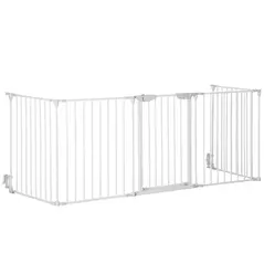 PawHut 5 Panels Pet Playpen Metal Fence w/ Walk Through Door - White - 1