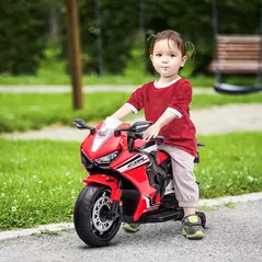 HOMCOM 6V Honda Licensed Kids Motorcycle w/ Music, Training Wheels - Red - 2