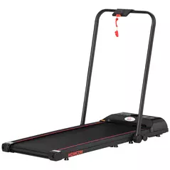 HOMCOM Foldable Walking Treadmill, with LED Display and Wheels, for Home, Office, Gym, Red - 1