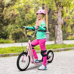 HOMCOM Kids Scooter, Teen Kick Scooter with Rubber Wheels, 16" Front Wheel, Height Adjustable Handlebar, Dual Brakes, Kick Stand, for 5+ Years, Pink - 2