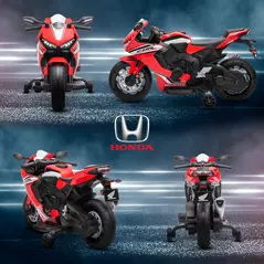 HOMCOM 6V Honda Licensed Kids Motorcycle w/ Music, Training Wheels - Red - 9