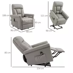 HOMCOM Power Lift Chair Armchair for the Elderly, PU Leather Recliner Chair with Extended Footrest, Remote Control and Side Pocket, Grey - 3