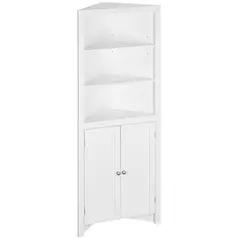 kleankin Triangle Bathroom Cabinet, Corner Bathroom Storage Unit with Cupboard and 3-Tier Shelves, Free Standing, White - 1