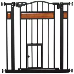 PawHut Pet Gate Safety Gate, with Cat Flap, Auto Close, for Staircases, Doorways, Hallways, 74-80cm Wide - Black - 1