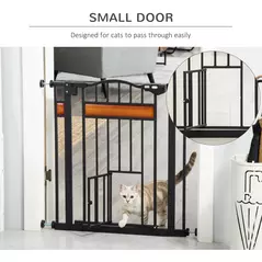 PawHut Pet Gate Safety Gate, with Cat Flap, Auto Close, for Staircases, Doorways, Hallways, 74-80cm Wide - Black - 7