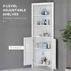 kleankin Triangle Bathroom Cabinet, Corner Bathroom Storage Unit with Cupboard and 3-Tier Shelves, Free Standing, White - 6