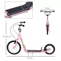 HOMCOM Kids Scooter, Teen Kick Scooter with Rubber Wheels, 16" Front Wheel, Height Adjustable Handlebar, Dual Brakes, Kick Stand, for 5+ Years, Pink - 3