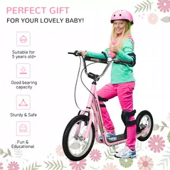 HOMCOM Kids Scooter, Teen Kick Scooter with Rubber Wheels, 16" Front Wheel, Height Adjustable Handlebar, Dual Brakes, Kick Stand, for 5+ Years, Pink - 4