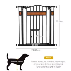 PawHut Pet Gate Safety Gate, with Cat Flap, Auto Close, for Staircases, Doorways, Hallways, 74-80cm Wide - Black - 3
