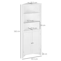 kleankin Triangle Bathroom Cabinet, Corner Bathroom Storage Unit with Cupboard and 3-Tier Shelves, Free Standing, White - 3