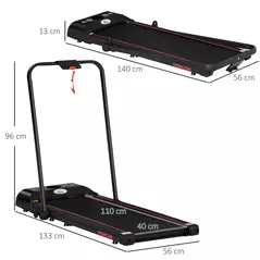 HOMCOM Foldable Walking Treadmill, with LED Display and Wheels, for Home, Office, Gym, Red - 3