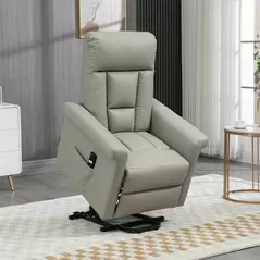 HOMCOM Power Lift Chair Armchair for the Elderly, PU Leather Recliner Chair with Extended Footrest, Remote Control and Side Pocket, Grey - 2