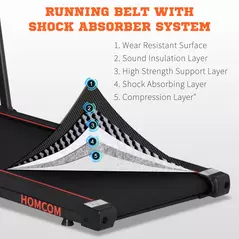 HOMCOM Foldable Walking Treadmill, with LED Display and Wheels, for Home, Office, Gym, Red - 7