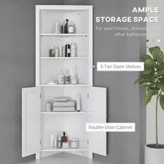 kleankin Triangle Bathroom Cabinet, Corner Bathroom Storage Unit with Cupboard and 3-Tier Shelves, Free Standing, White - 5
