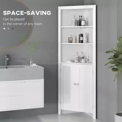 kleankin Triangle Bathroom Cabinet, Corner Bathroom Storage Unit with Cupboard and 3-Tier Shelves, Free Standing, White - 4