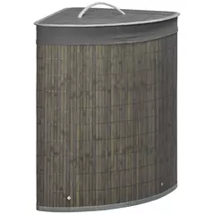 HOMCOM Bamboo Laundry Basket with Lid, 55 Litres Laundry Hamper with Removable Washable Lining,  Corner Washing Baskets, 38 x 38 x 57cm, Grey - 1