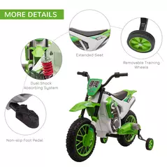 HOMCOM 12V Kids Electric Motorcycle Ride-On, with Training Wheels, for Ages 3-6 Years - Green - 6