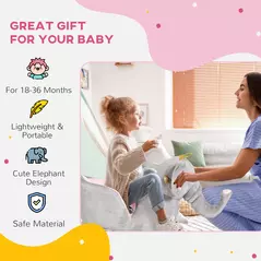 HOMCOM Kids Elephant-Designed Rocking Horse, with Safety Belt, Wooden Base, for Ages 18-36 Months - Grey - 4