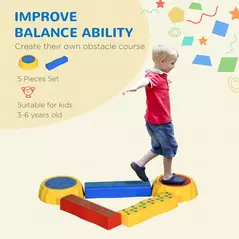 Outsunny Five-Piece Kids Stepping Stones and Balance Bridge w/ Non-Slip Surface & Bottom. for Toddlers - Multicoloured - 5