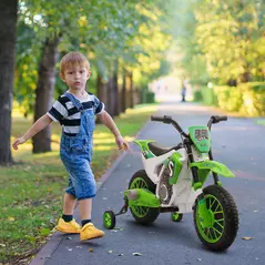 HOMCOM 12V Kids Electric Motorcycle Ride-On, with Training Wheels, for Ages 3-6 Years - Green - 2