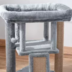 PawHut Cat Tree Tower for Indoor Cats Cat Scratching Post Climbing Activity Centre w/Jute Scratching Pad, Toy Ball, Cat House - Grey - 8