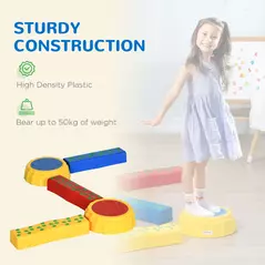 Outsunny Five-Piece Kids Stepping Stones and Balance Bridge w/ Non-Slip Surface & Bottom. for Toddlers - Multicoloured - 7