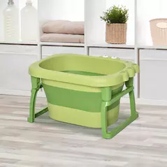HOMCOM Foldable Baby Bathtub, with Stool - Green - 2