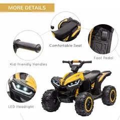 HOMCOM 12V Ride-On Quad Bike w/ Music, Horn, for Ages 3+ Years - Yellow - 6