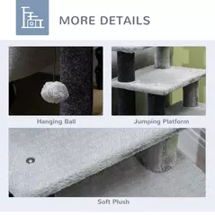 PawHut Adjustable Cat Steps, with House & Hanging Toy Ball - Grey - 6