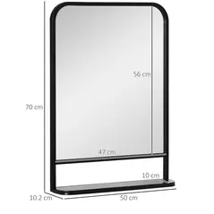 HOMCOM Modern Square Wall Mirror with Storage Shelf, 70 x 50 cm Mirrors for Living Room, Bedroom, Black - 3