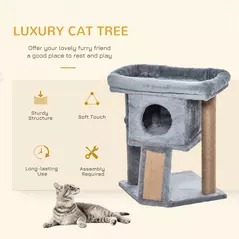 PawHut Cat Tree Tower for Indoor Cats Cat Scratching Post Climbing Activity Centre w/Jute Scratching Pad, Toy Ball, Cat House - Grey - 4