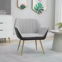 HOMCOM Velvet Armchair, Upholstered Accent Chair with Golden Steel Legs, Modern Vanity Chair for Living Room and Bedroom, Light Grey - 2