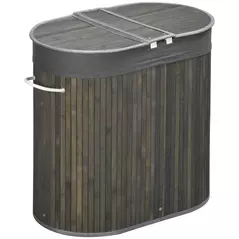 HOMCOM Bamboo Laundry Basket with Lid, 100 Litres Laundry Hamper with 2 Sections, Removable Washable Lining, Washing Baskets, 62.5 x 37 x 60.5cm, Grey - 1