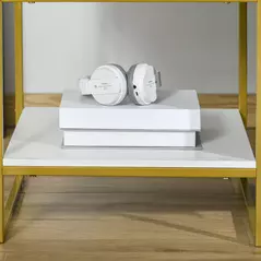 HOMCOM Modern Bedside Table, Nightstand with Drawer Shelf, Side Table for Living room, Bedroom White and Gold, Set of 2 - 7