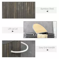 HOMCOM Bamboo Laundry Basket with Lid, 100 Litres Laundry Hamper with 2 Sections, Removable Washable Lining, Washing Baskets, 62.5 x 37 x 60.5cm, Grey - 7