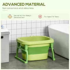 HOMCOM Foldable Baby Bathtub, with Stool - Green - 4