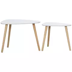 HOMCOM Nesting Coffee Table, Set of 2 Side Tables, Stacking End Tables with Solid Wood Legs, for Living Room Bedroom, White - 1