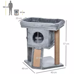 PawHut Cat Tree Tower for Indoor Cats Cat Scratching Post Climbing Activity Centre w/Jute Scratching Pad, Toy Ball, Cat House - Grey - 3