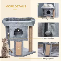 PawHut Cat Tree Tower for Indoor Cats Cat Scratching Post Climbing Activity Centre w/Jute Scratching Pad, Toy Ball, Cat House - Grey - 5