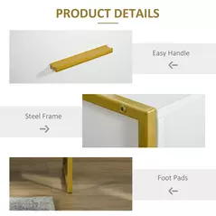 HOMCOM Modern Bedside Table, Nightstand with Drawer Shelf, Side Table for Living room, Bedroom White and Gold, Set of 2 - 6