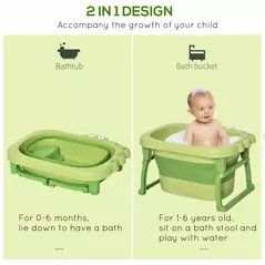 HOMCOM Foldable Baby Bathtub, with Stool - Green - 6