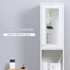 kleankin Tall Bathroom Storage Cabinet with Mirror, Narrow Bathroom Unit, Freestanding Bathroom Cupboard with Adjustable Shelves and 2 Doors, White - 4