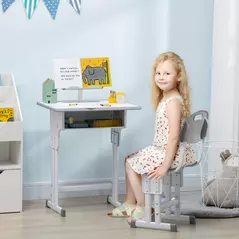 HOMCOM Kids Adjustable Desk and Chair Set, Book Stand, Pen Slot - Grey - 2